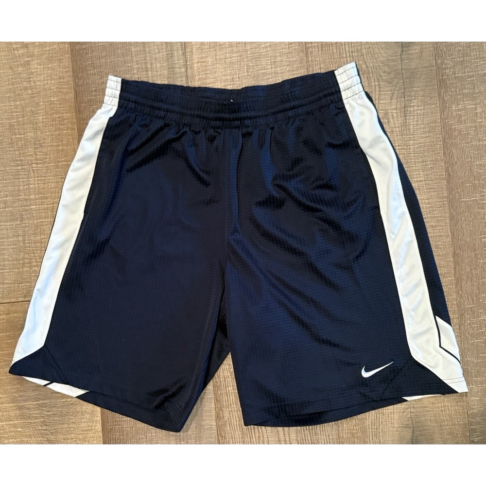 Nike Men's Dri-FIT Navy/White Mesh Basketball Shorts L, Drawstring Elastic Waist